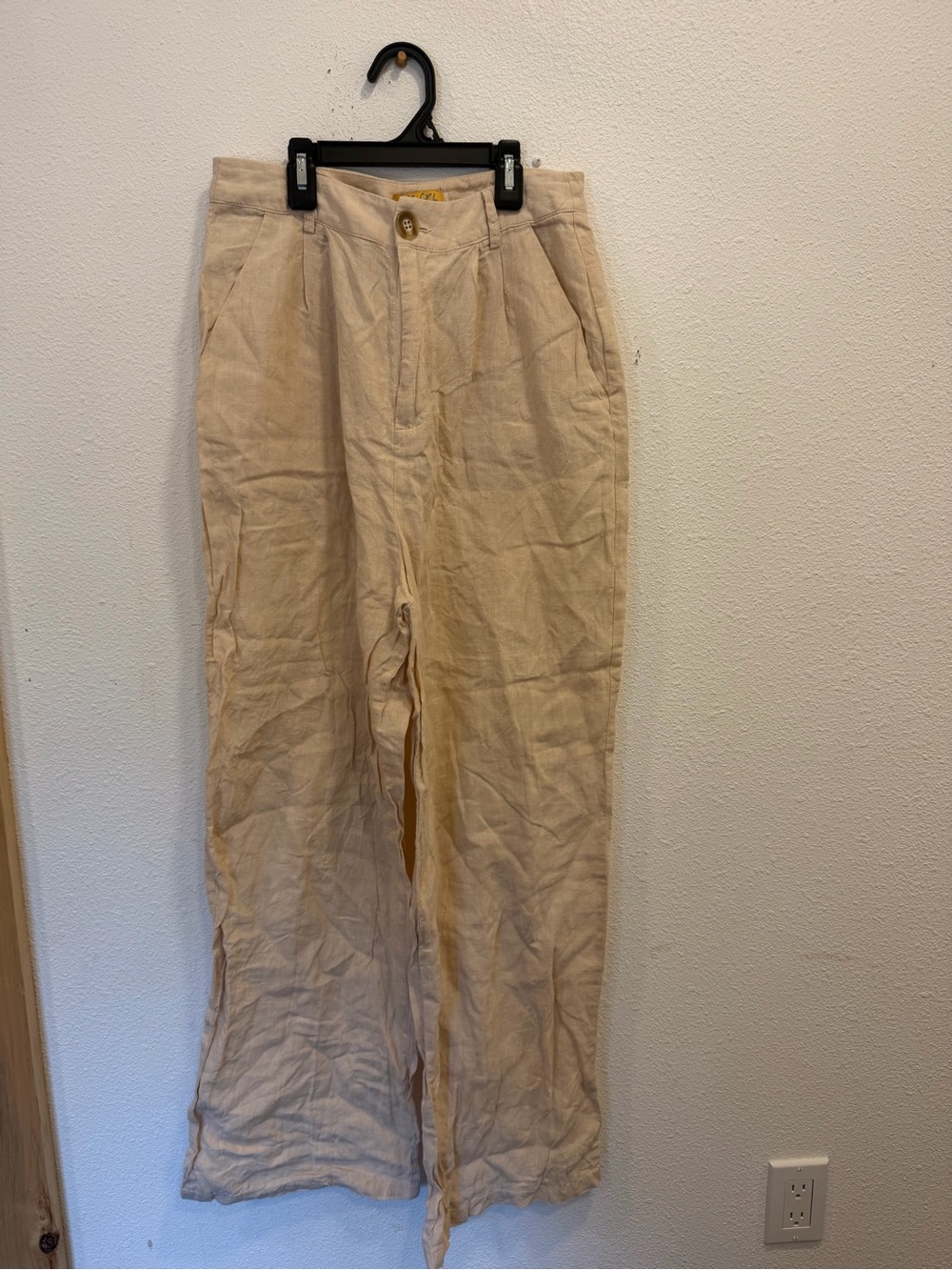 High-Rise Wide-Leg Pants in Light Beige